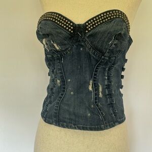 GUESS Studded Denim Bustier Top